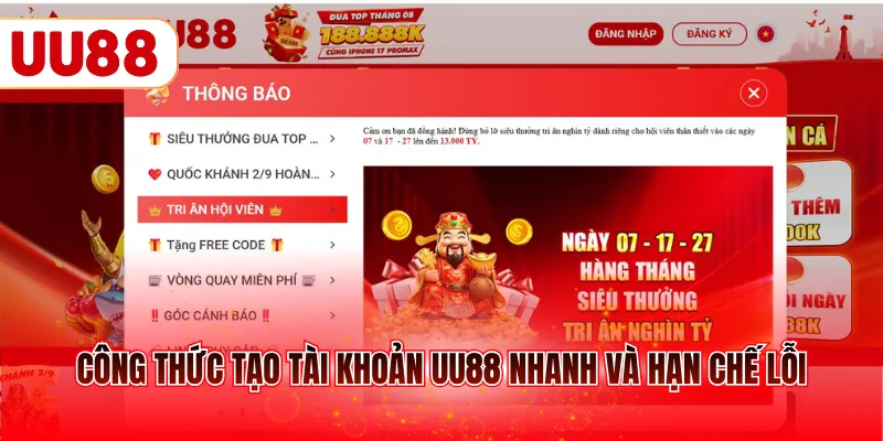 Công thức tạo tài khoản UU88 nhanh và hạn chế lỗi